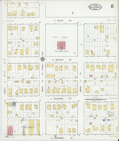 Sanborn Fire Insurance Map from Blackwell, Kay County, Oklahoma (1918), Sheet #0008 - Complete Map Set gallery image, historic Sanborn map, vintage wall art, Oklahoma Oklahoma