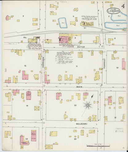 Sanborn Fire Insurance Map from Lebanon, Marion County, Kentucky (1895), Sheet #0004 - Complete Map Set gallery image, historic Sanborn map, vintage wall art, Kentucky Kentucky