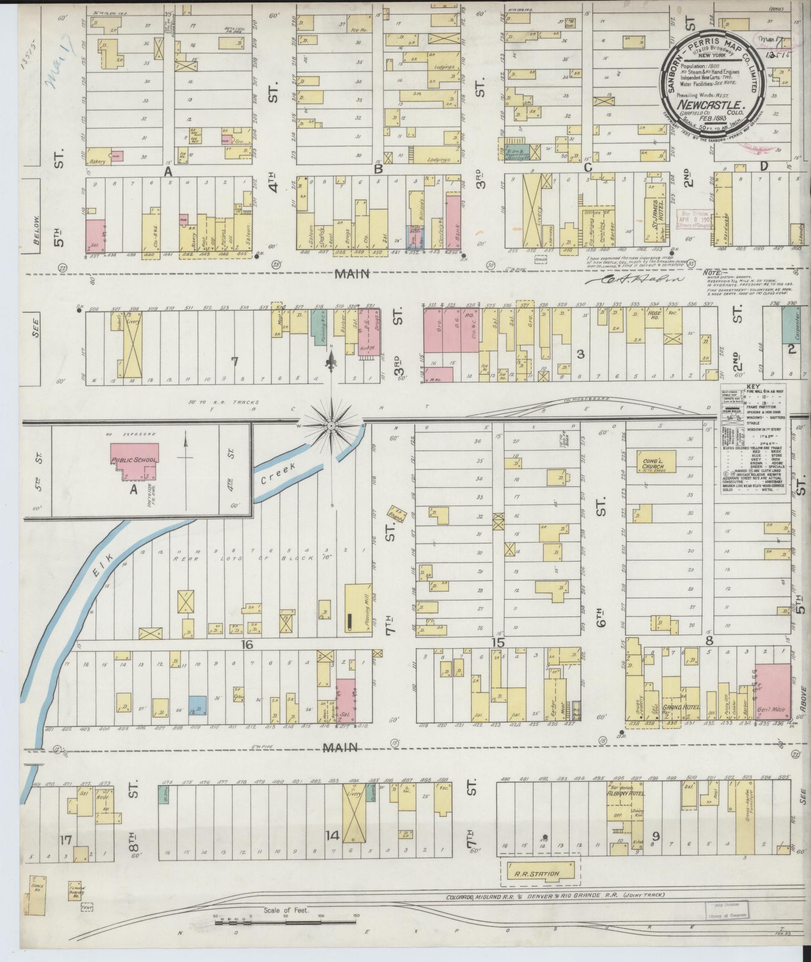 Sanborn Fire Insurance Map from New Castle, Garfield County, Colorado (1893), Sheet #0001 - Historic Sanborn Fire Insurance Map Print, vintage old map wall art, antique decor, genealogy gift, Colorado Colorado map