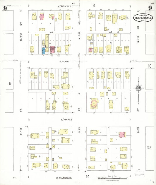Sanborn Fire Insurance Map from Independence, Montgomery County, Kansas (1923), Sheet #0010 - Historic Sanborn Fire Insurance Map Print, vintage old map wall art, antique decor, genealogy gift, Kansas Kansas map