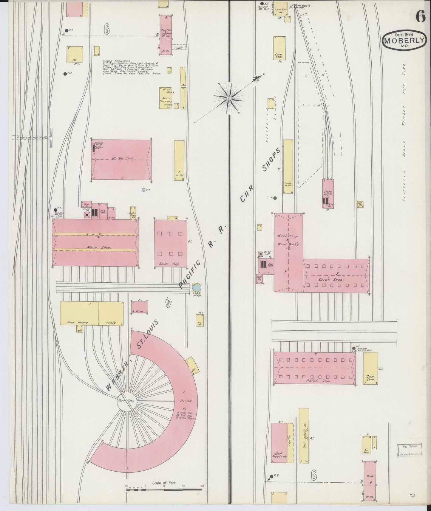 Sanborn Fire Insurance Map from Moberly, Randolph County, Missouri (1893), Sheet #0006 - Historic Sanborn Fire Insurance Map Print, vintage old map wall art, antique decor, genealogy gift, Missouri Missouri map