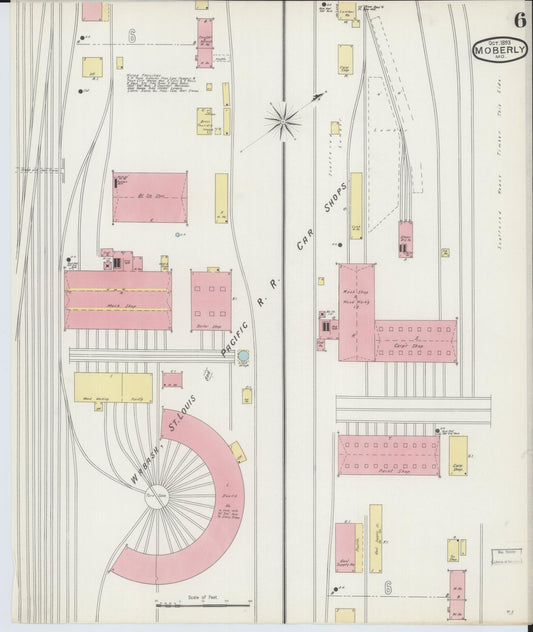 Sanborn Fire Insurance Map from Moberly, Randolph County, Missouri (1893), Sheet #0006 - Historic Sanborn Fire Insurance Map Print, vintage old map wall art, antique decor, genealogy gift, Missouri Missouri map