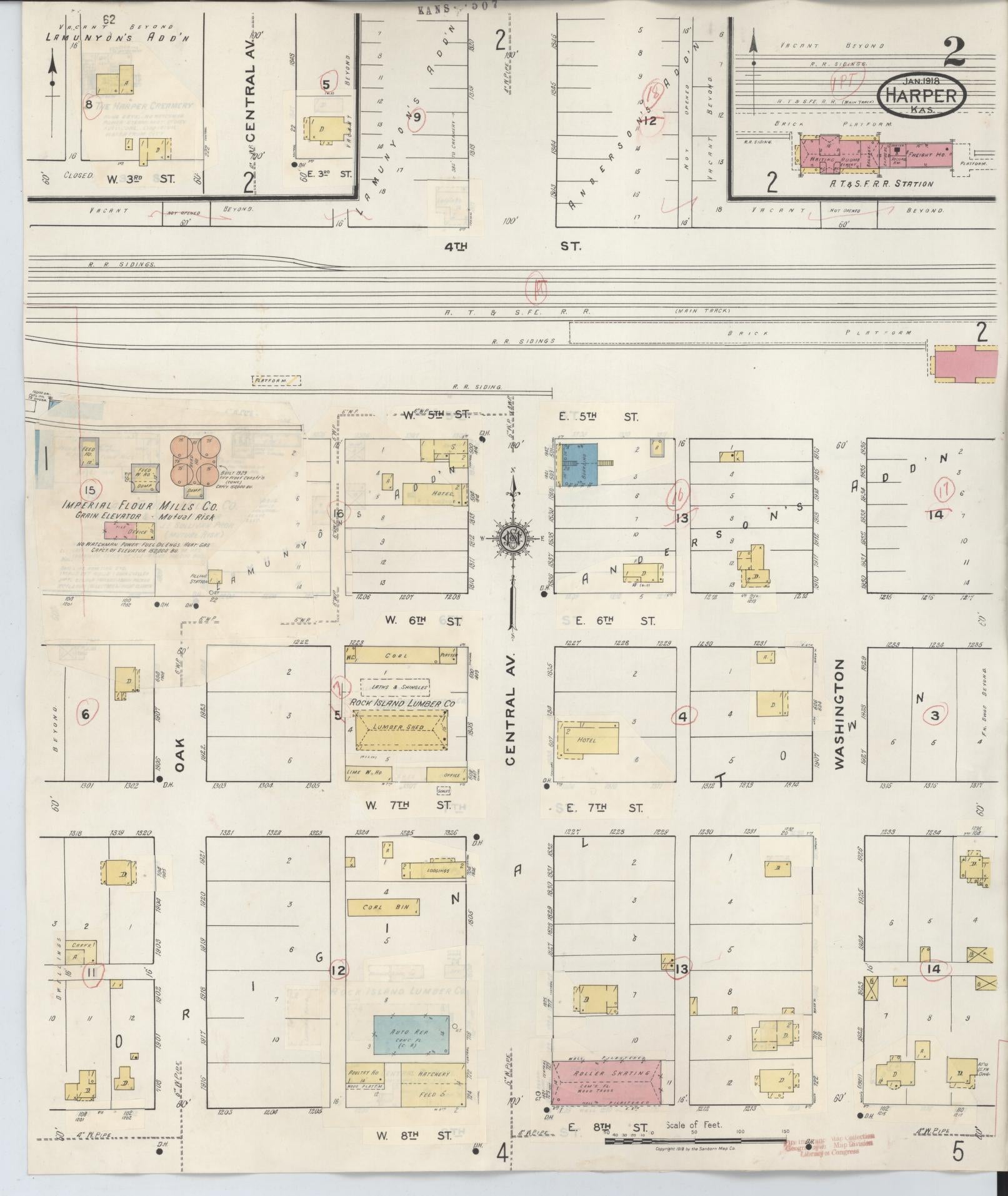 Sanborn Fire Insurance Map from Harper, Harper County, Kansas (1943), Sheet #0002 - Historic Sanborn Fire Insurance Map Print, vintage old map wall art, antique decor, genealogy gift, Kansas Kansas map