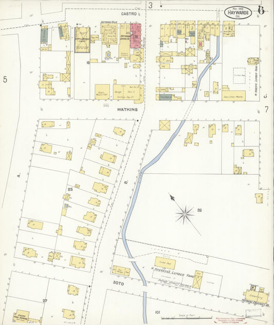 Sanborn Fire Insurance Map from Hayward, Alameda County, California (1903), Sheet #0006 - Historic Sanborn Fire Insurance Map Print, vintage old map wall art, antique decor, genealogy gift, California California map