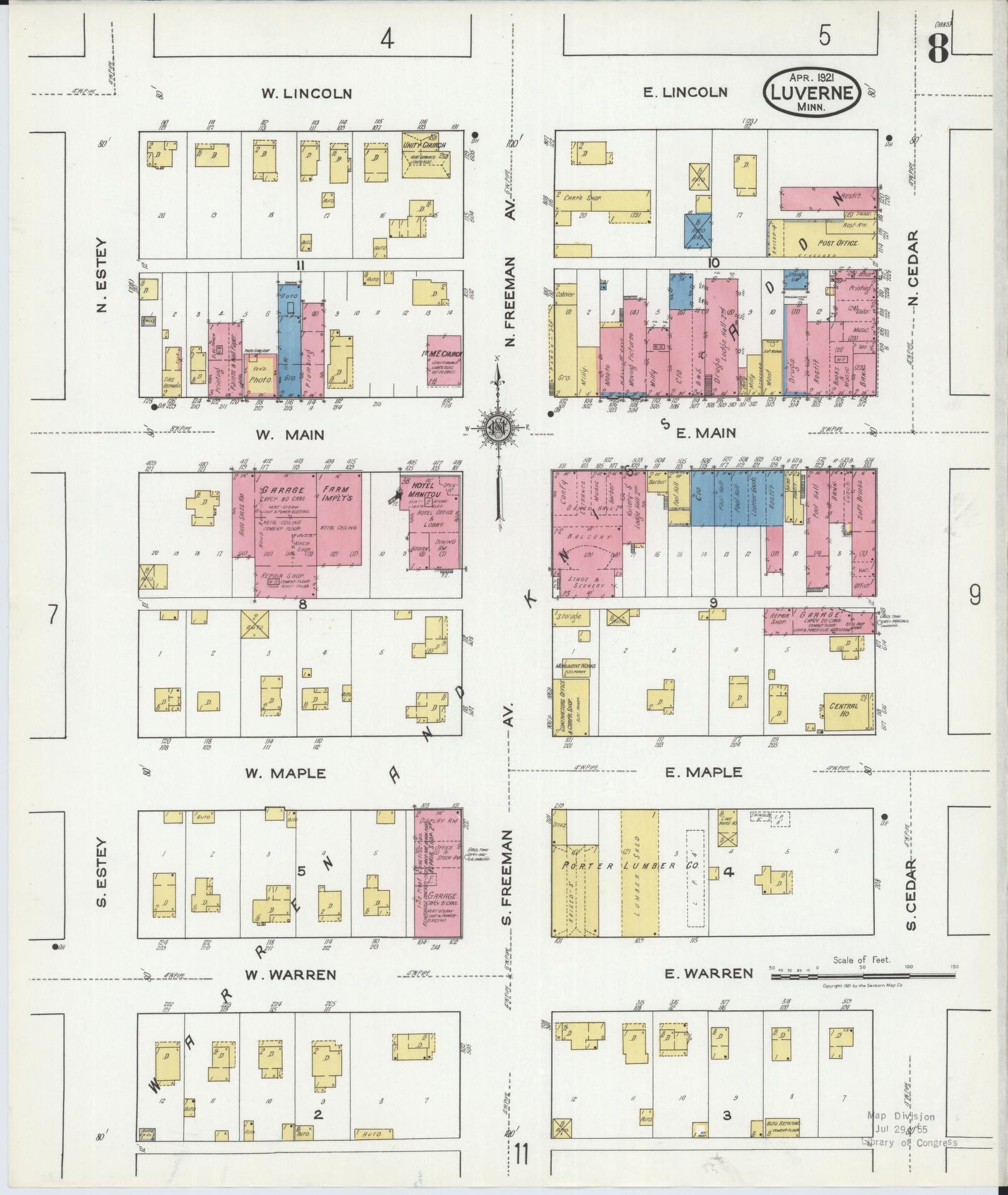 Sanborn Fire Insurance Map from Luverne, Rock County, Minnesota (1921), Sheet #0008 - Complete Map Set gallery image, historic Sanborn map, vintage wall art, Minnesota Minnesota