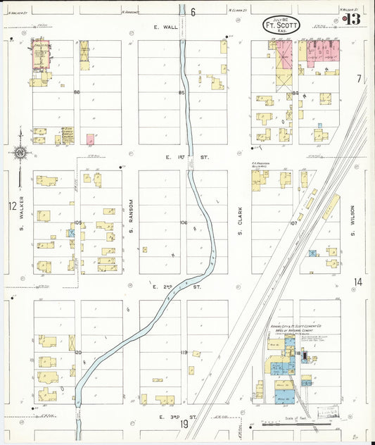 Sanborn Fire Insurance Map from Fort Scott, Bourbon County, Kansas (1912), Sheet #0013 - Historic Sanborn Fire Insurance Map Print, vintage old map wall art, antique decor, genealogy gift, Kansas Kansas map