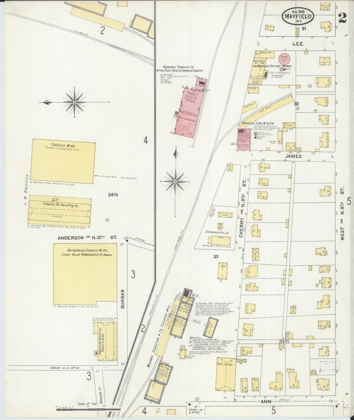 Sanborn Fire Insurance Map from Mayfield, Graves County, Kentucky (1905), Sheet #0002 - Complete Map Set gallery image, historic Sanborn map, vintage wall art, Kentucky Kentucky