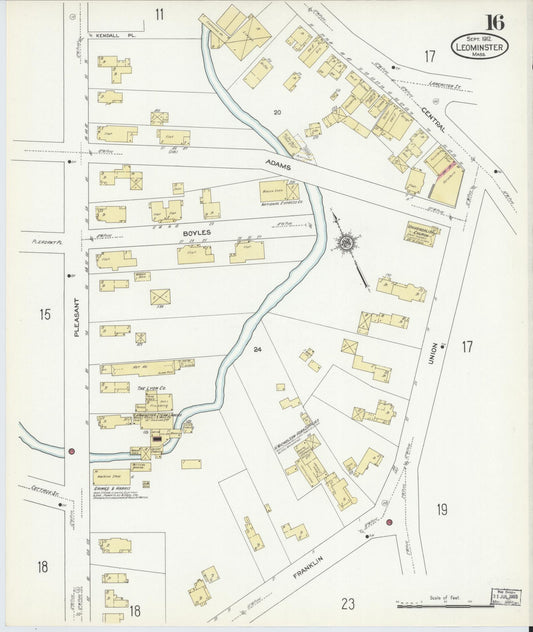 Sanborn Fire Insurance Map from Leominster, Worcester County, Massachusetts (1912), Sheet #0016 - Historic Sanborn Fire Insurance Map Print, vintage old map wall art, antique decor, genealogy gift, Massachusetts Massachusetts map