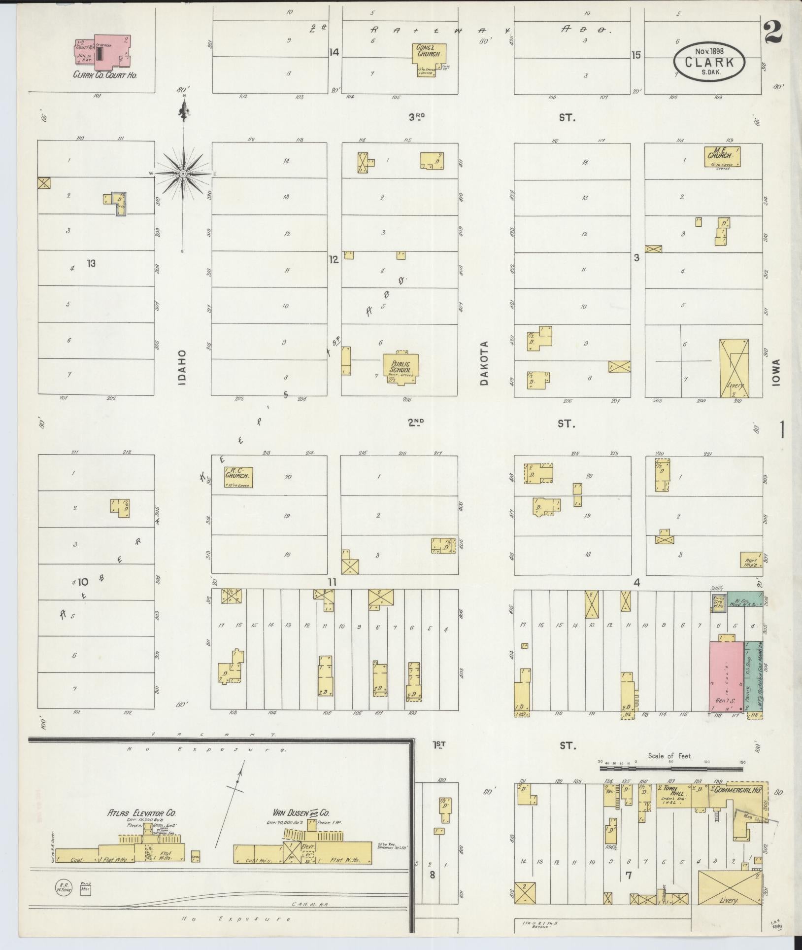 Sanborn Fire Insurance Map from Clark, Clark County, South Dakota (1898), Sheet #0002 - Complete Map Set gallery image, historic Sanborn map, vintage wall art, South Dakota South Dakota