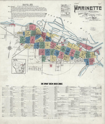 Sanborn Fire Insurance Map from Marinette, Marinette County, Wisconsin (1921), Sheet #0001 - Historic Sanborn Fire Insurance Map Print, vintage old map wall art, antique decor, genealogy gift, Wisconsin Wisconsin map