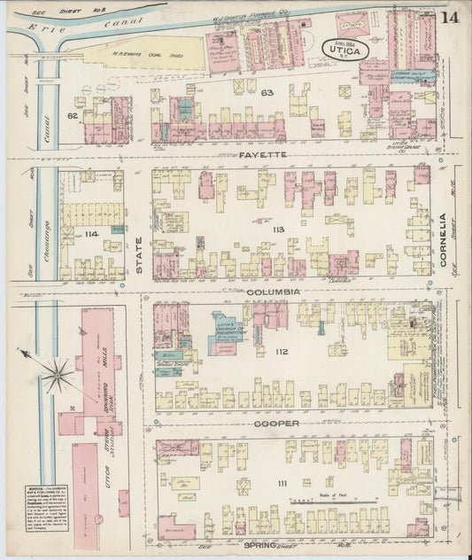 Sanborn Fire Insurance Map from Utica, Oneida County, New York (1884), Sheet #0014 - Historic Sanborn Fire Insurance Map Print, vintage old map wall art, antique decor, genealogy gift, New York New York map