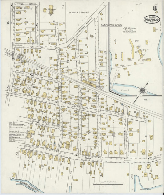 Sanborn Fire Insurance Map from Riverhead, Suffolk County, New York (1920), Sheet #0008 - Historic Sanborn Fire Insurance Map Print, vintage old map wall art, antique decor, genealogy gift, New York New York map
