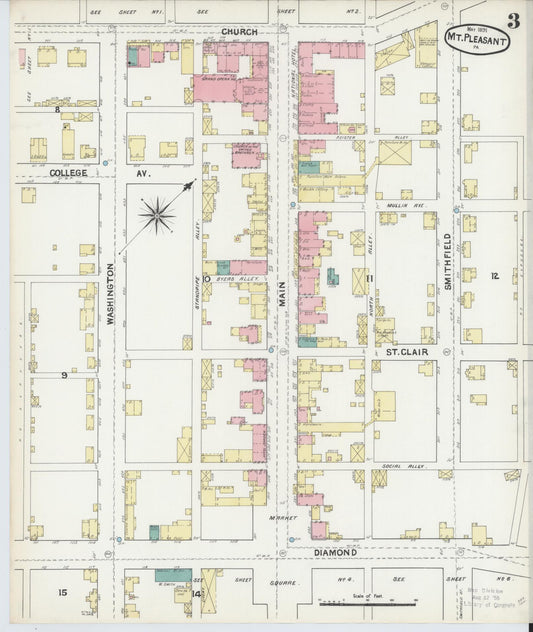 Sanborn Fire Insurance Map from Mount Pleasant, Westmoreland County, Pennsylvania (1891), Sheet #0003 - Historic Sanborn Fire Insurance Map Print, vintage old map wall art, antique decor, genealogy gift, Pennsylvania Pennsylvania map