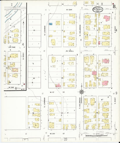 Sanborn Fire Insurance Map from Fort Scott, Bourbon County, Kansas (1917), Sheet #0008 - Complete Map Set gallery image, historic Sanborn map, vintage wall art, Kansas Kansas