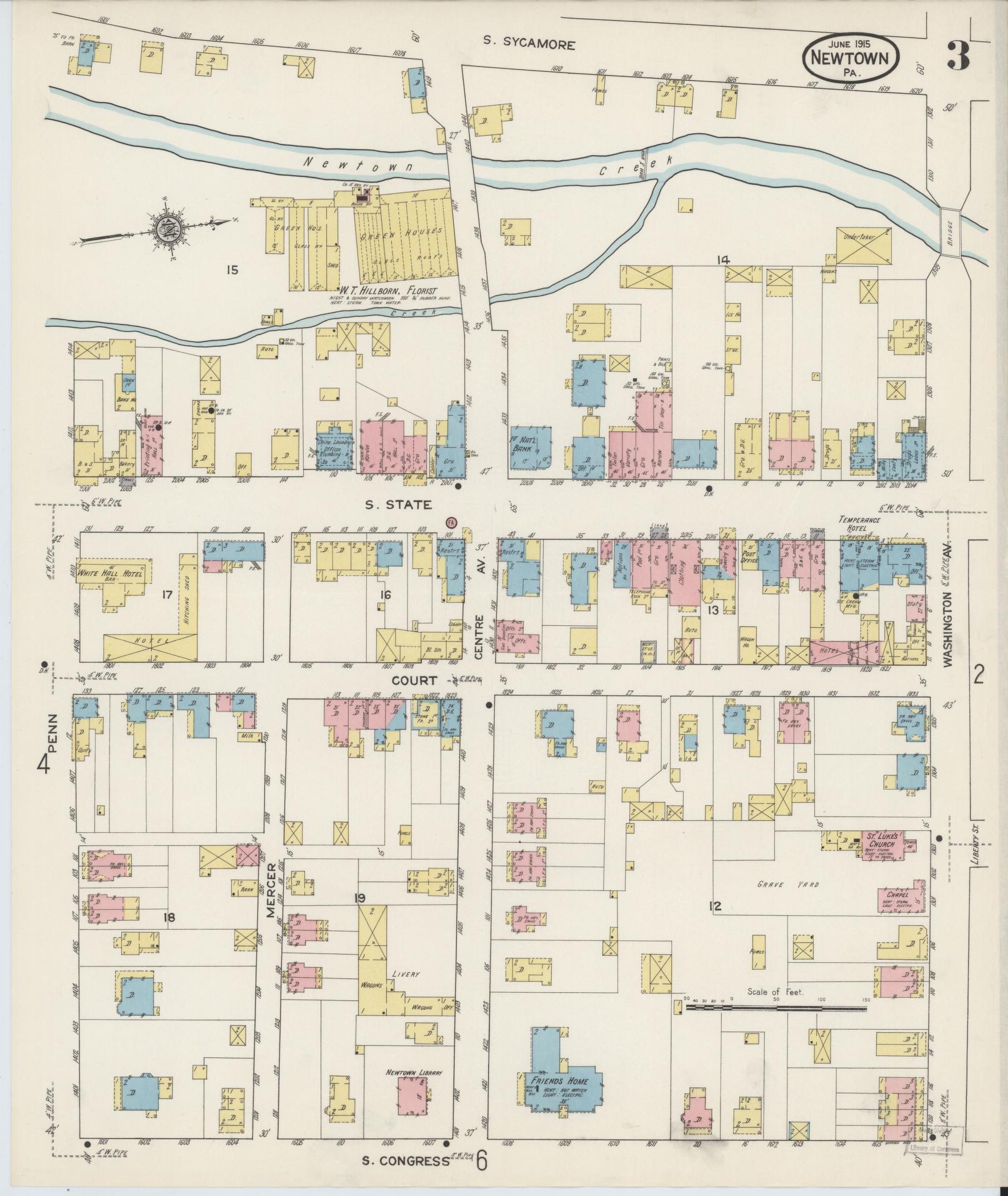 Sanborn Fire Insurance Map from Newtown, Bucks County, Pennsylvania (1915), Sheet #0003 - Complete Map Set gallery image, historic Sanborn map, vintage wall art, Pennsylvania Pennsylvania