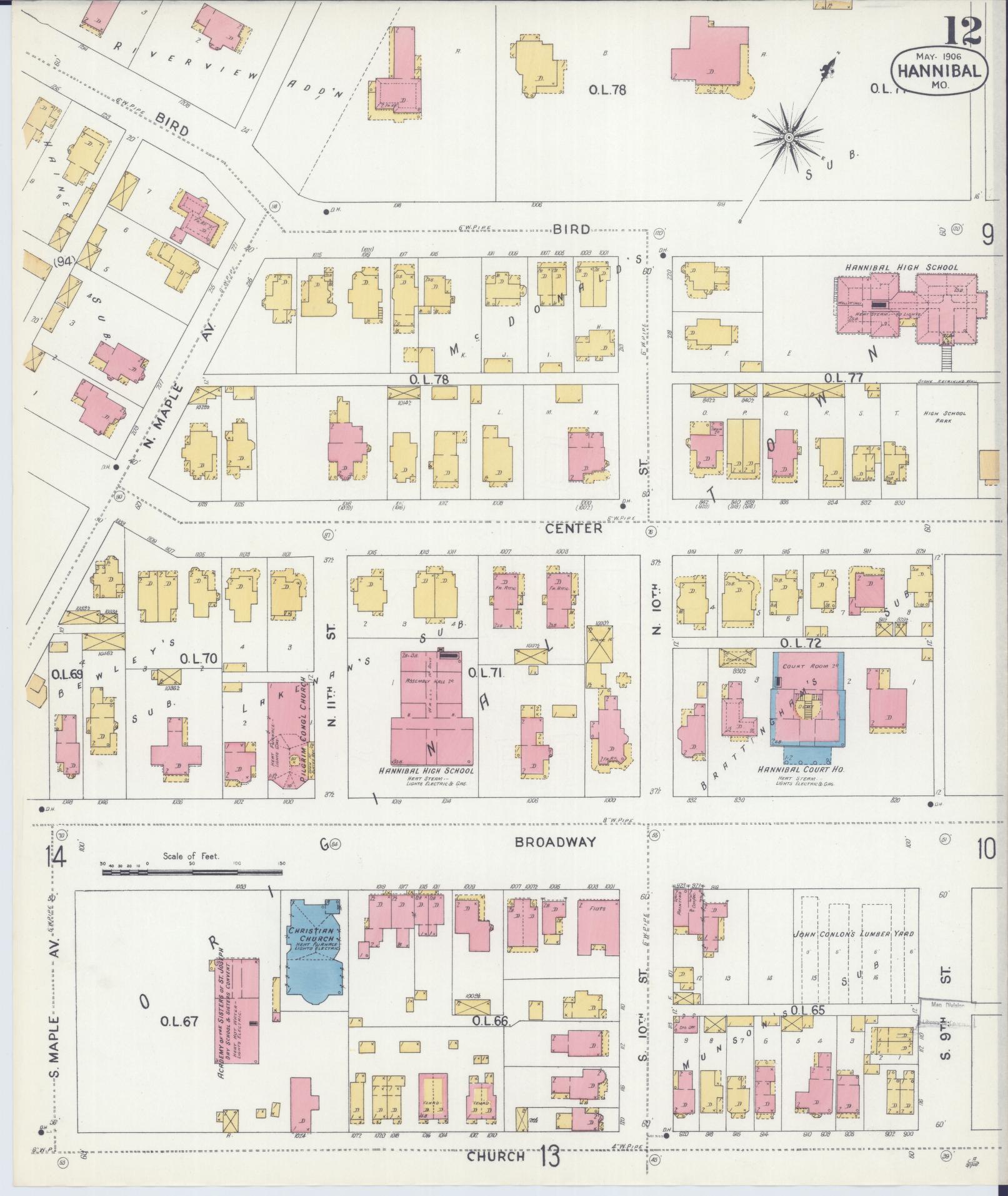 Sanborn Fire Insurance Map from Hannibal, Marion County, Missouri (1906), Sheet #0012 - Complete Map Set gallery image, historic Sanborn map, vintage wall art, Missouri Missouri