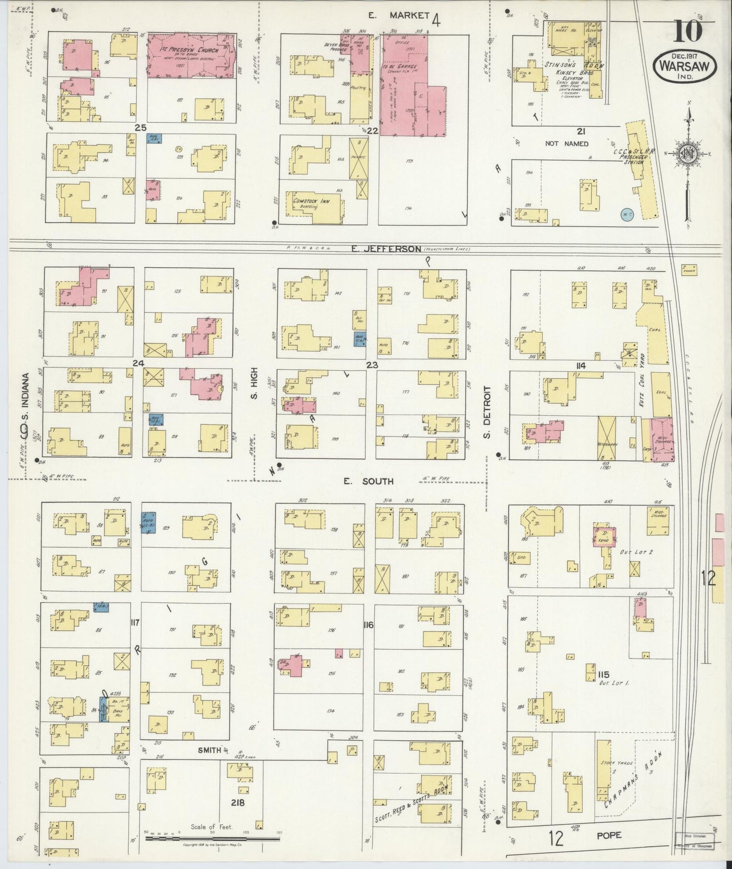 Sanborn Fire Insurance Map from Warsaw, Kosciusko County, Indiana (1917), Sheet #0010 - Complete Map Set gallery image, historic Sanborn map, vintage wall art, Indiana Indiana