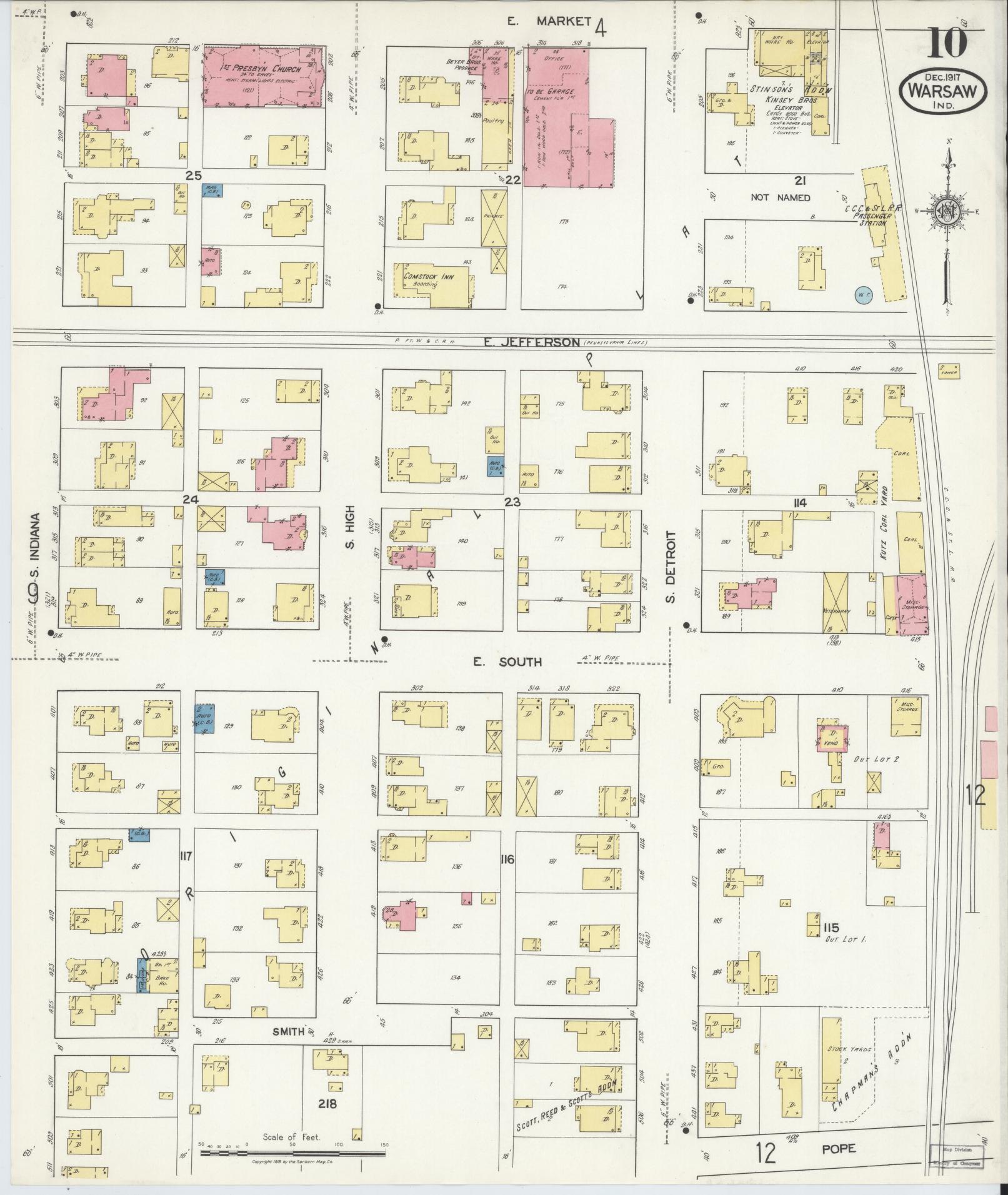Sanborn Fire Insurance Map from Warsaw, Kosciusko County, Indiana (1917), Sheet #0010 - Complete Map Set gallery image, historic Sanborn map, vintage wall art, Indiana Indiana