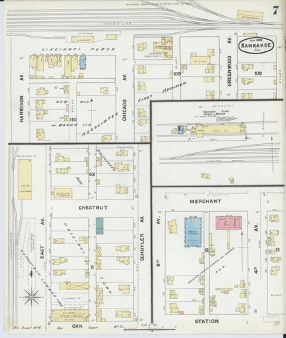 Sanborn Fire Insurance Map from Kankakee, Kankakee County, Illinois (1892), Sheet #0007 - Historic Sanborn Fire Insurance Map Print, vintage old map wall art, antique decor, genealogy gift, Illinois Illinois map