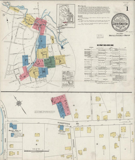 Sanborn Fire Insurance Map from South Kingstown, Washington County, Rhode Island (1921), Sheet #0001 - Complete Map Set gallery image, historic Sanborn map, vintage wall art, Rhode Island Rhode Island
