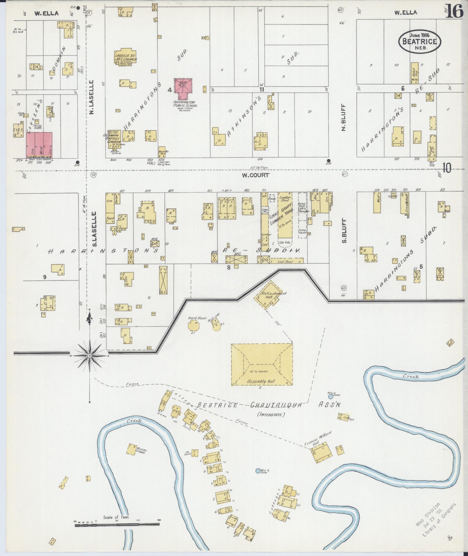 Sanborn Fire Insurance Map from Beatrice, Gage County, Nebraska (1906), Sheet #0016 - Historic Sanborn Fire Insurance Map Print, vintage old map wall art, antique decor, genealogy gift, Nebraska Nebraska map