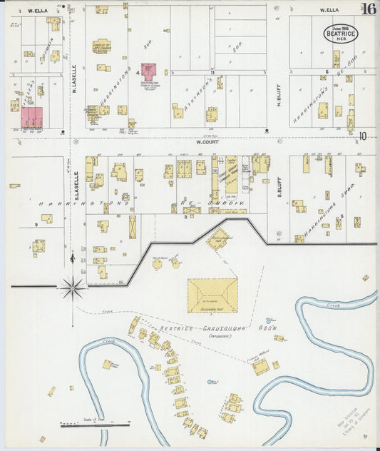 Sanborn Fire Insurance Map from Beatrice, Gage County, Nebraska (1906), Sheet #0016 - Historic Sanborn Fire Insurance Map Print, vintage old map wall art, antique decor, genealogy gift, Nebraska Nebraska map