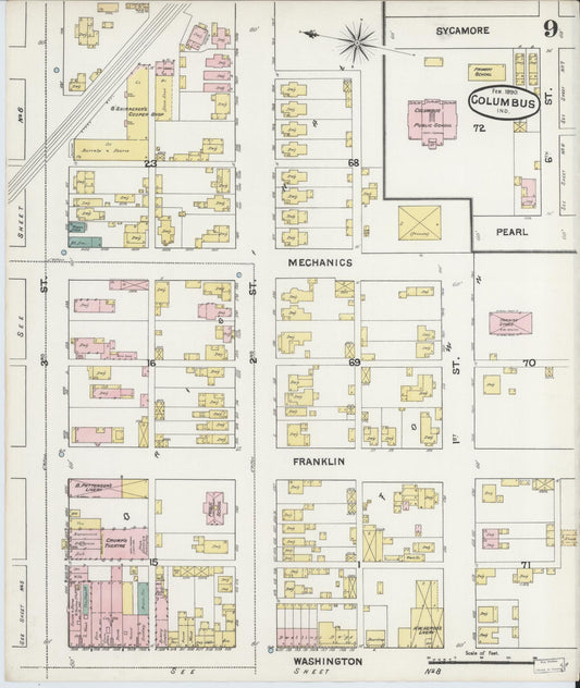 Sanborn Fire Insurance Map from Columbus, Bartholomew County, Indiana (1890), Sheet #0009 - Historic Sanborn Fire Insurance Map Print, vintage old map wall art, antique decor, genealogy gift, Indiana Indiana map