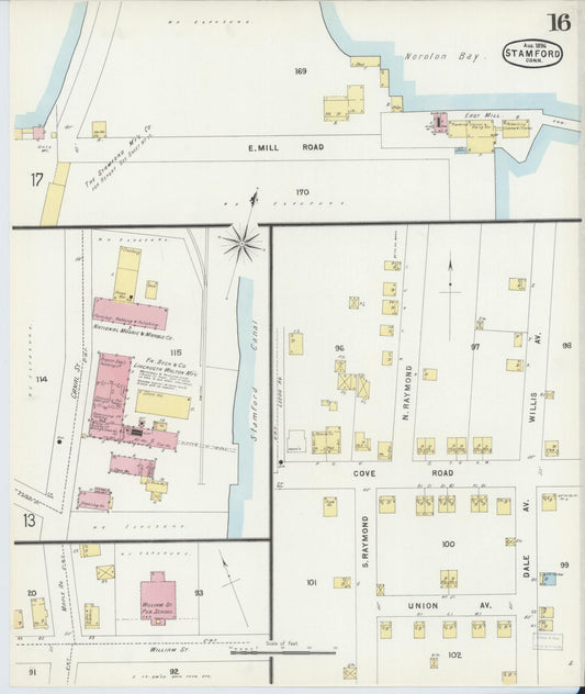 Sanborn Fire Insurance Map from Stamford, Fairfield County, Connecticut (1896), Sheet #0016 - Historic Sanborn Fire Insurance Map Print, vintage old map wall art, antique decor, genealogy gift, Connecticut Connecticut map