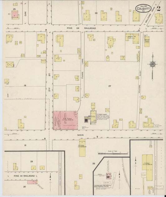 Sanborn Fire Insurance Map from Colquitt, Miller County, Georgia (1915), Sheet #0002 - Historic Sanborn Fire Insurance Map Print, vintage old map wall art, antique decor, genealogy gift, Georgia Georgia map