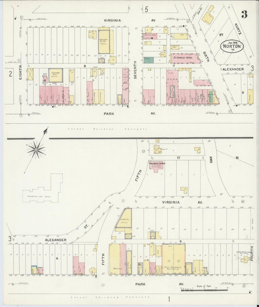Sanborn Fire Insurance Map from Norton, Independent Cities, Virginia (1908), Sheet #0003 - Historic Sanborn Fire Insurance Map Print, vintage old map wall art, antique decor, genealogy gift, Virginia Virginia map