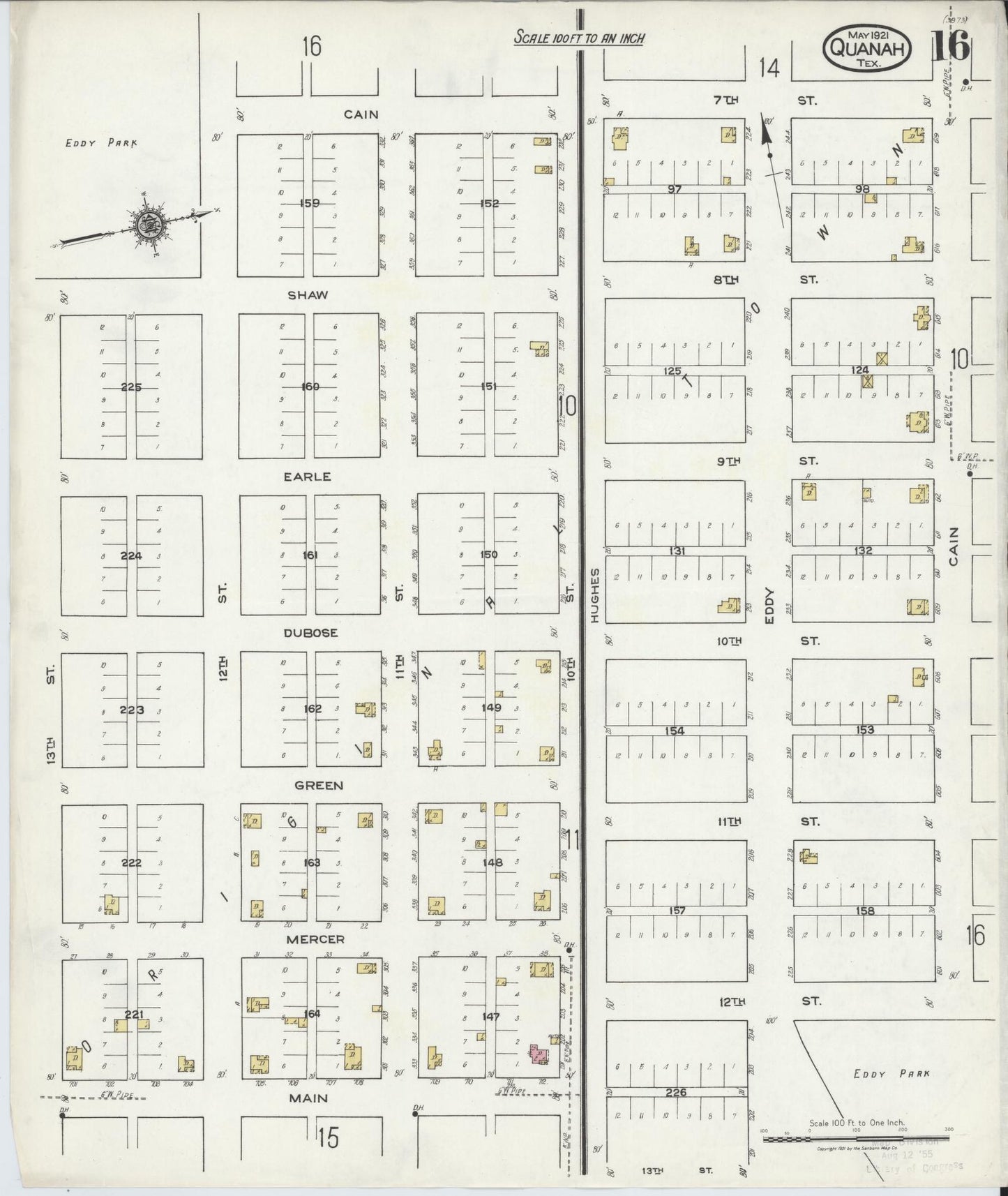 Sanborn Fire Insurance Map from Quanah, Hardeman County, Texas (1921), Sheet #0016 - Historic Sanborn Fire Insurance Map Print, vintage old map wall art, antique decor, genealogy gift, Texas Texas map