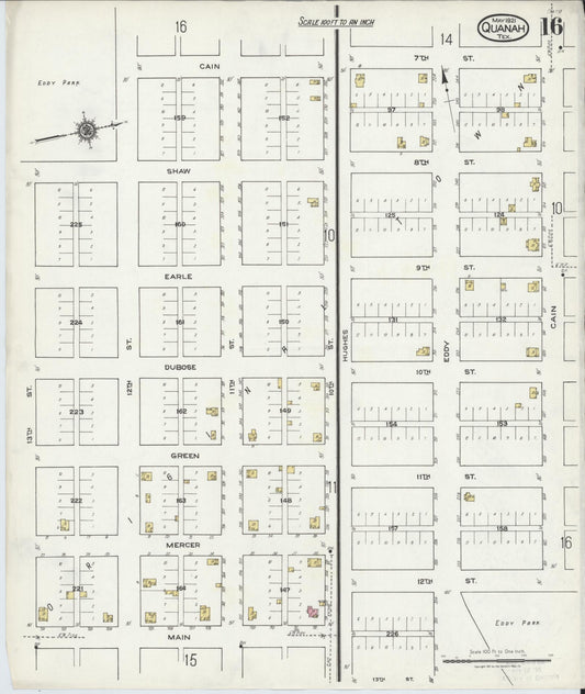 Sanborn Fire Insurance Map from Quanah, Hardeman County, Texas (1921), Sheet #0016 - Historic Sanborn Fire Insurance Map Print, vintage old map wall art, antique decor, genealogy gift, Texas Texas map