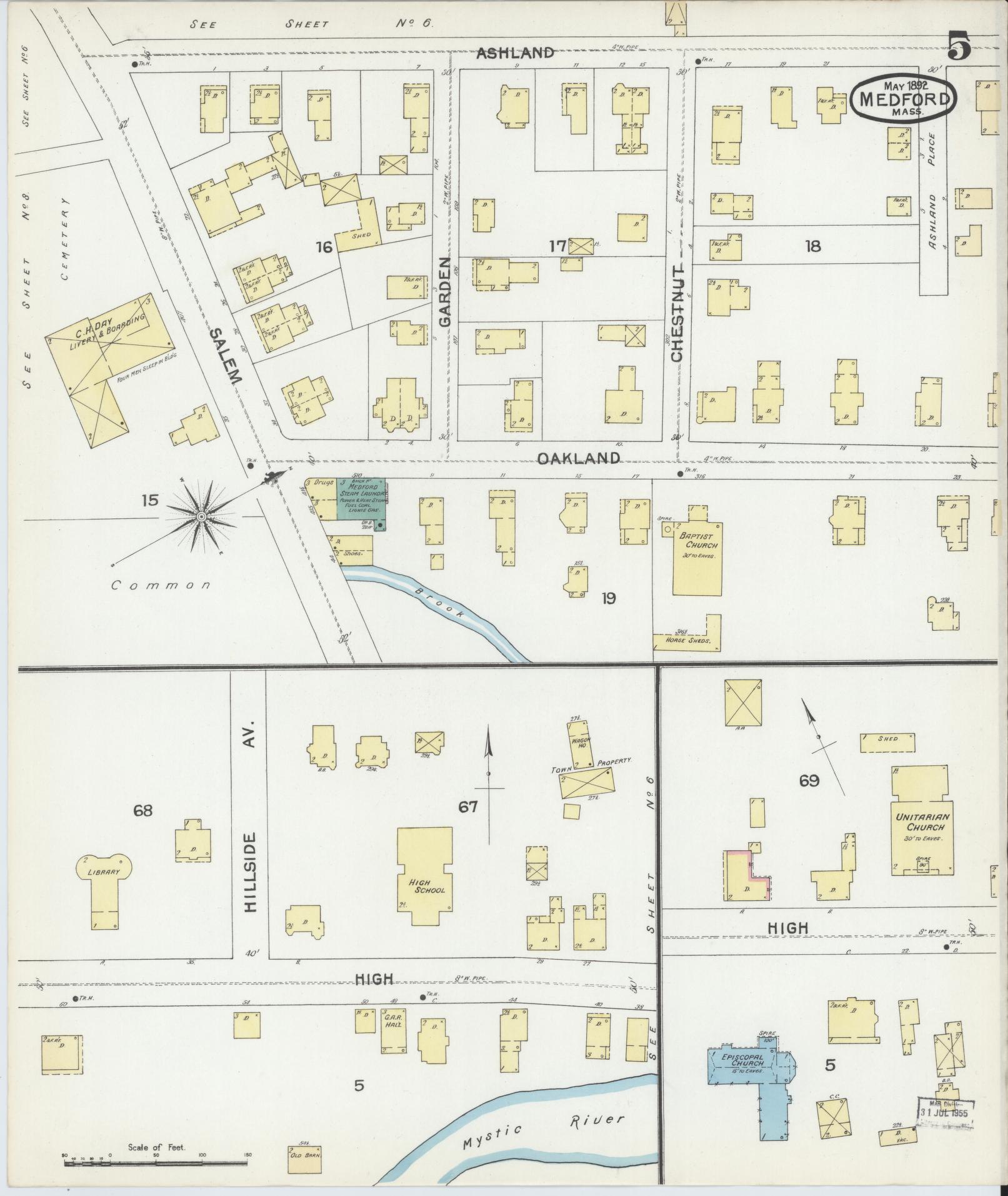 Sanborn Fire Insurance Map from Medford, Middlesex County, Massachusetts (1892), Sheet #0005 - Complete Map Set gallery image, historic Sanborn map, vintage wall art, Massachusetts Massachusetts