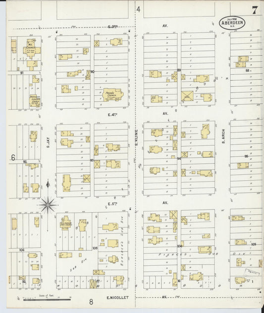 Sanborn Fire Insurance Map from Aberdeen, Brown County, South Dakota (1898), Sheet #0007 - Historic Sanborn Fire Insurance Map Print, vintage old map wall art, antique decor, genealogy gift, South Dakota South Dakota map