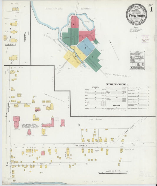 Sanborn Fire Insurance Map from Edinboro, Erie County, Pennsylvania (1906), Sheet #0001 - Historic Sanborn Fire Insurance Map Print, vintage old map wall art, antique decor, genealogy gift, Pennsylvania Pennsylvania map