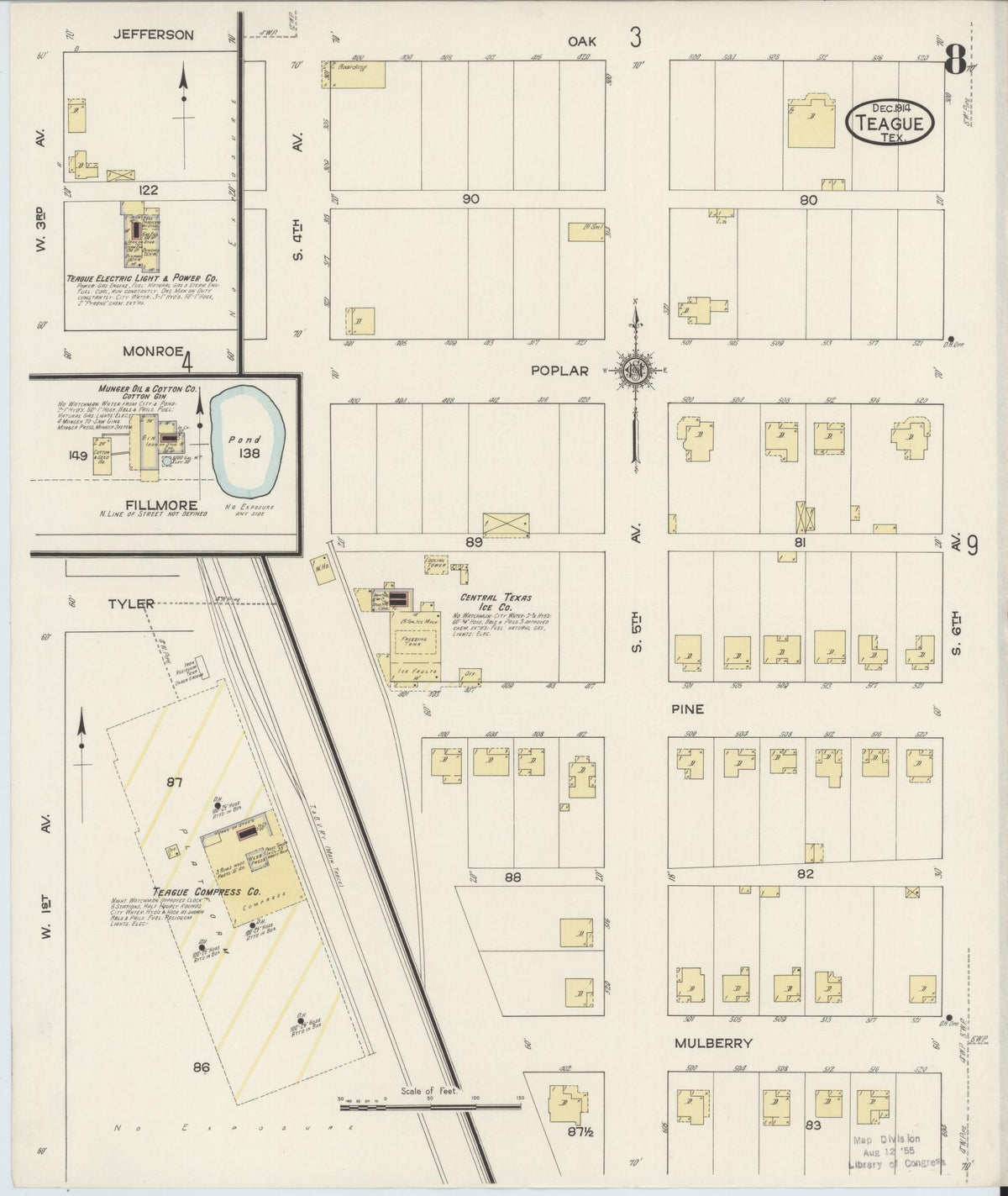 Sanborn Fire Insurance Map from Teague, Freestone County, Texas (1914), Sheet #0008 - Complete Map Set gallery image, historic Sanborn map, vintage wall art, Texas Texas
