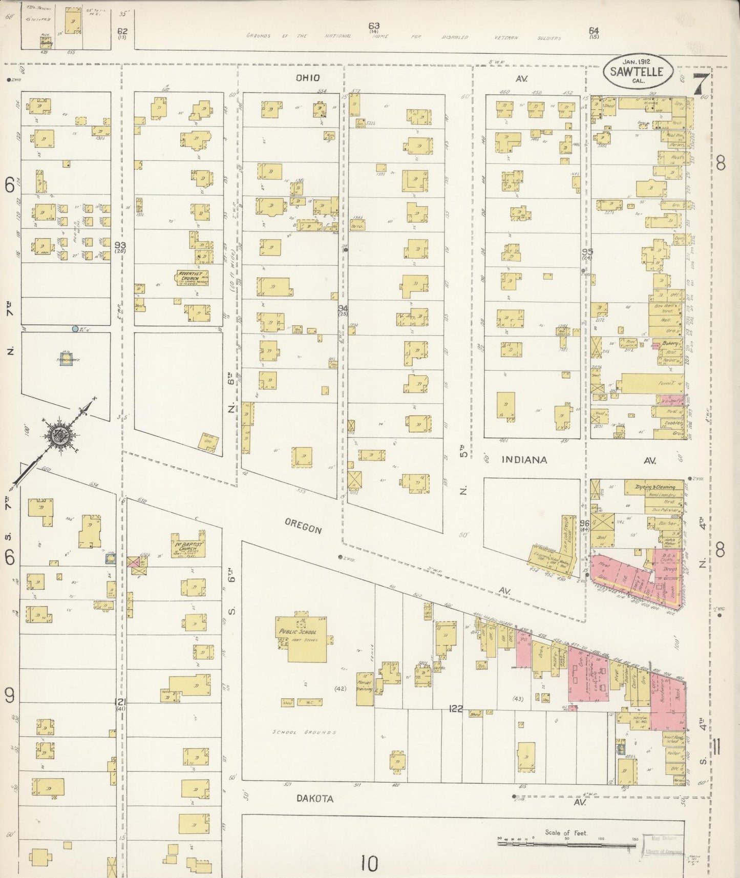Sanborn Fire Insurance Map from Sawtelle, Los Angeles County, California (1912), Sheet #0007 - Complete Map Set gallery image, historic Sanborn map, vintage wall art, California California