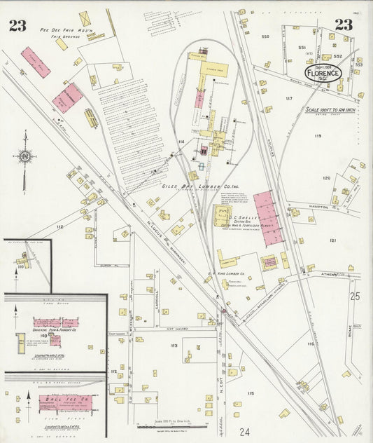 Sanborn Fire Insurance Map from Florence, Florence County, South Carolina (1924), Sheet #0023 - Historic Sanborn Fire Insurance Map Print, vintage old map wall art, antique decor, genealogy gift, South Carolina South Carolina map