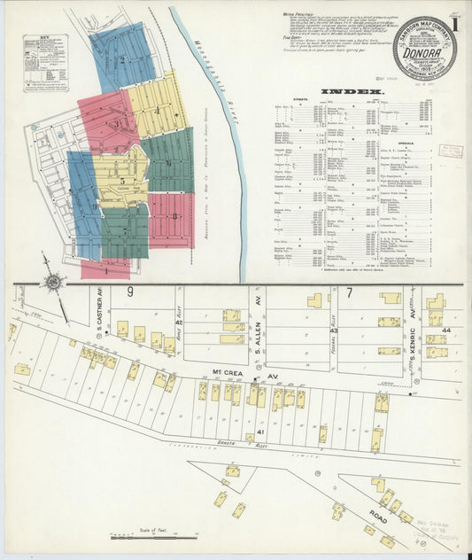 Sanborn Fire Insurance Map from Donora, Washington County, Pennsylvania (1909), Sheet #0001 - Complete Map Set gallery image, historic Sanborn map, vintage wall art, Pennsylvania Pennsylvania