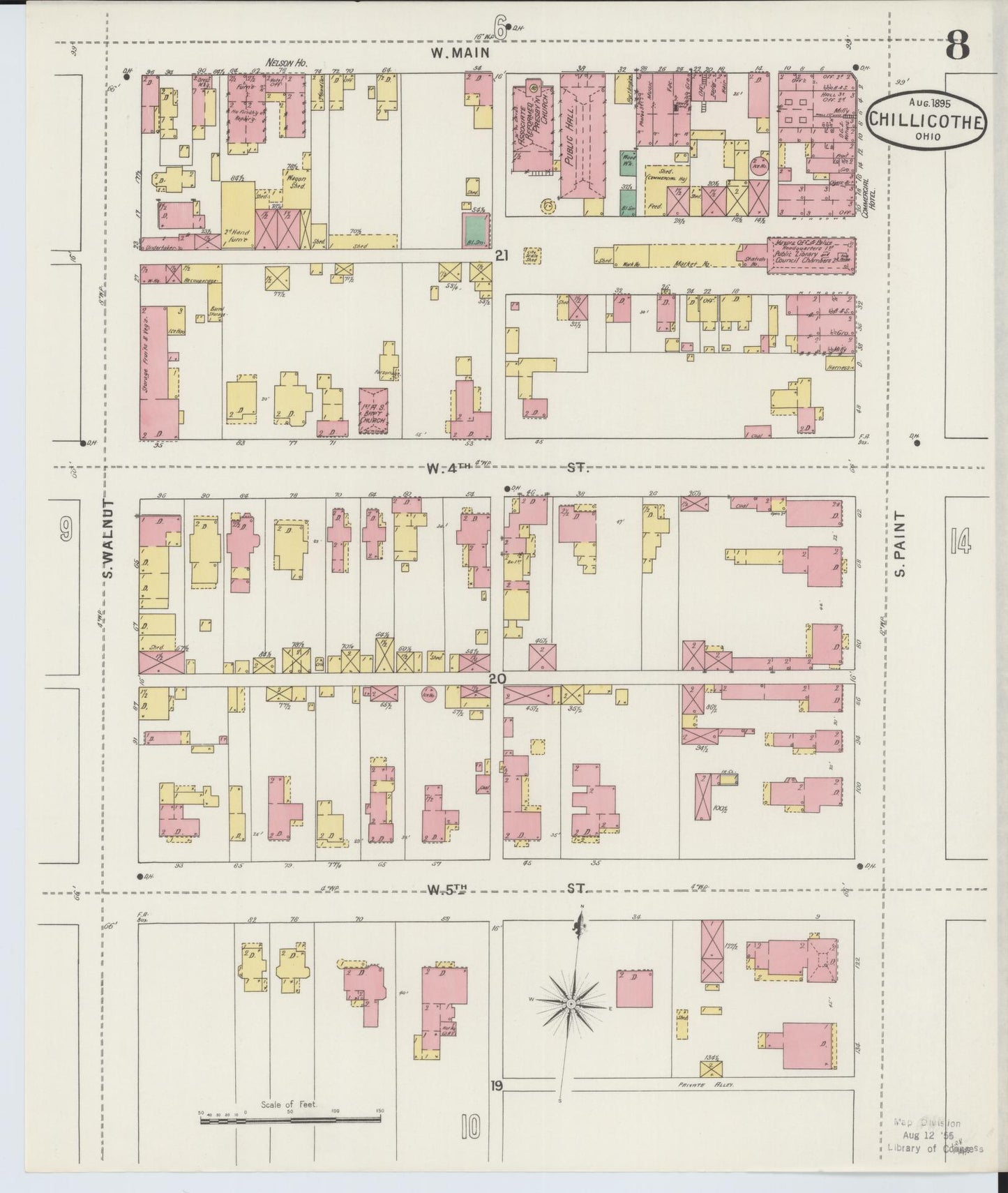 Sanborn Fire Insurance Map from Chillicothe, Ross County, Ohio (1895), Sheet #0008 - Complete Map Set gallery image, historic Sanborn map, vintage wall art, Ohio Ohio