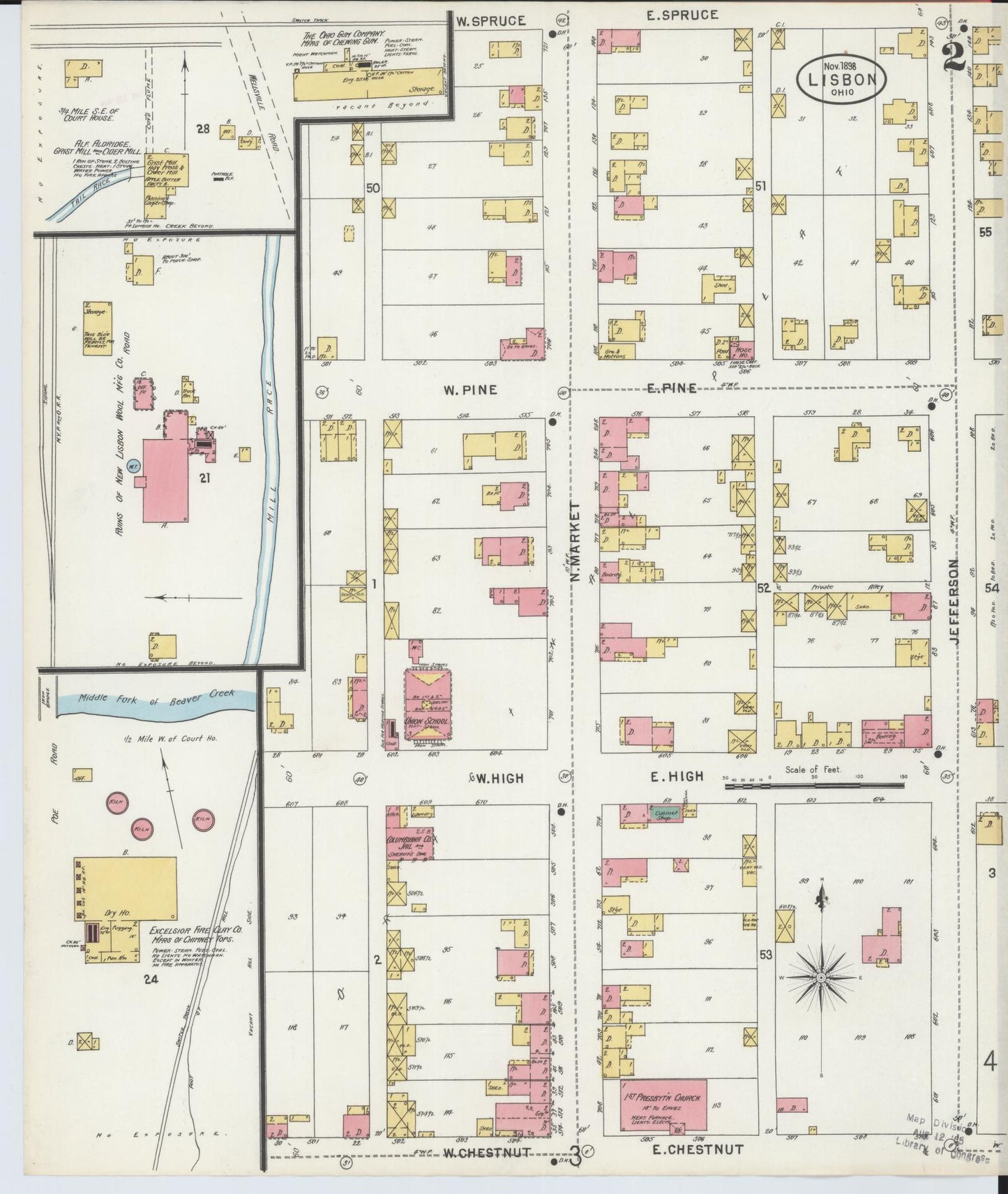 Sanborn Fire Insurance Map from Lisbon, Columbiana County, Ohio (1898), Sheet #0002 - Historic Sanborn Fire Insurance Map Print, vintage old map wall art, antique decor, genealogy gift, Ohio Ohio map
