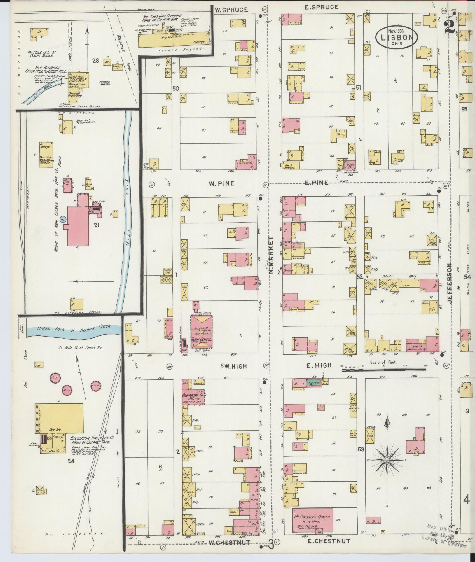 Sanborn Fire Insurance Map from Lisbon, Columbiana County, Ohio (1898), Sheet #0002 - Historic Sanborn Fire Insurance Map Print, vintage old map wall art, antique decor, genealogy gift, Ohio Ohio map