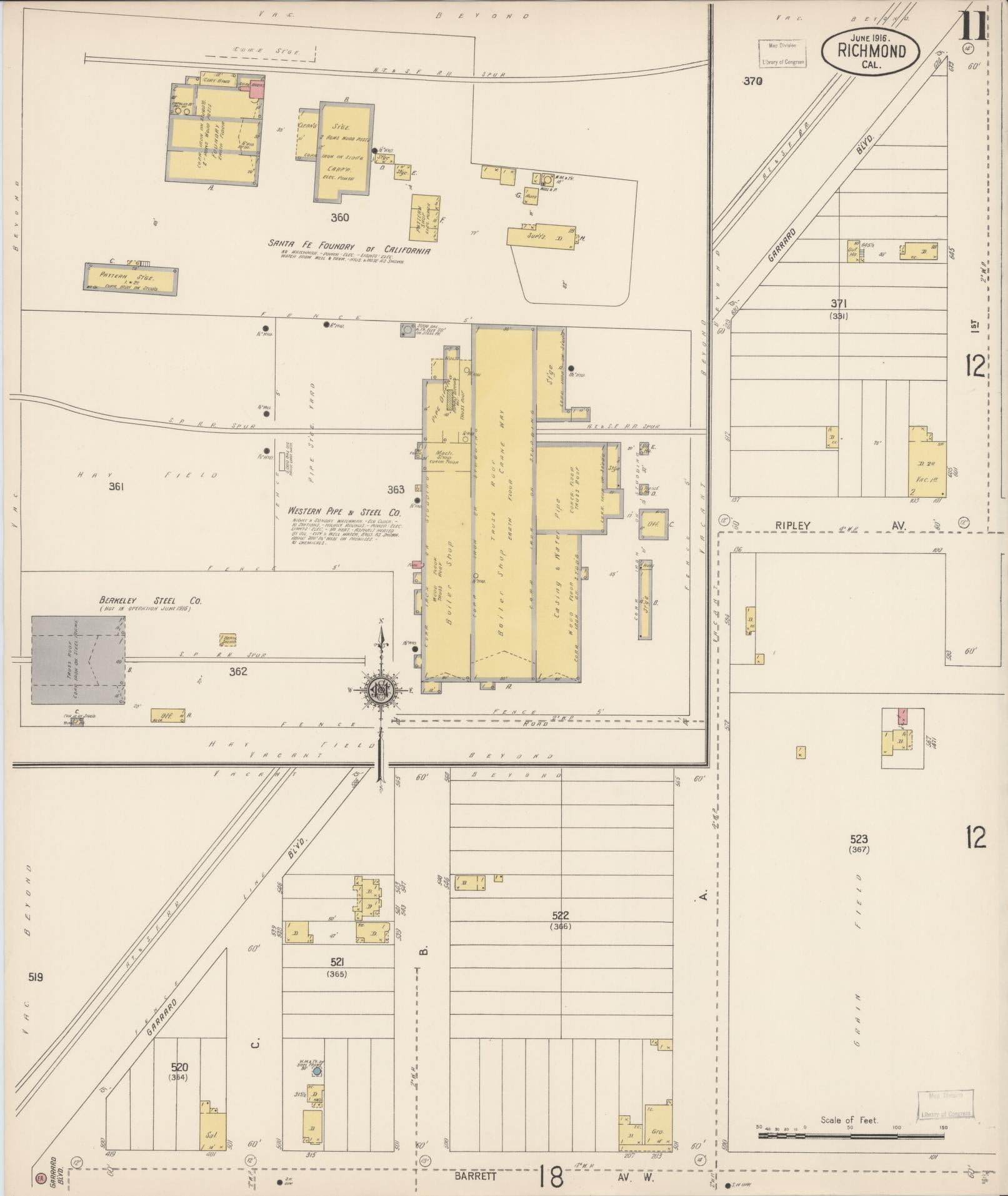 Sanborn Fire Insurance Map from Richmond, Contra Costa County, California (1916), Sheet #0011 - Complete Map Set gallery image, historic Sanborn map, vintage wall art, California California