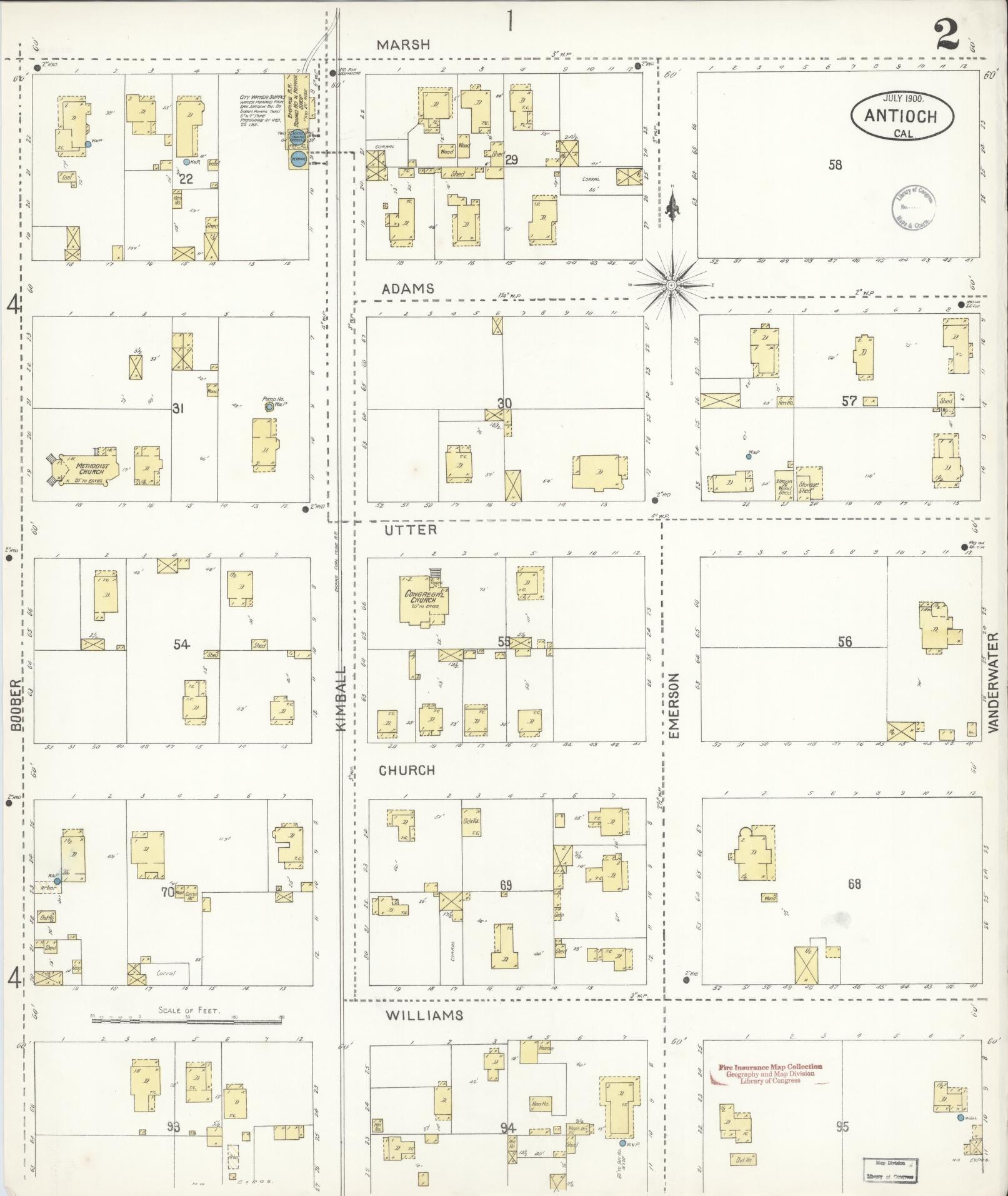Sanborn Fire Insurance Map from Antioch, Contra Costa County, California (1900), Sheet #0002 - Historic Sanborn Fire Insurance Map Print, vintage old map wall art, antique decor, genealogy gift, California California map