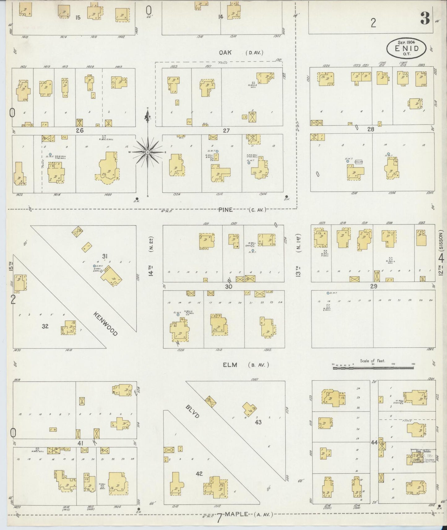 Sanborn Fire Insurance Map from Enid, Garfield County, Oklahoma (1904), Sheet #0003 - Historic Sanborn Fire Insurance Map Print, vintage old map wall art, antique decor, genealogy gift, Oklahoma Oklahoma map
