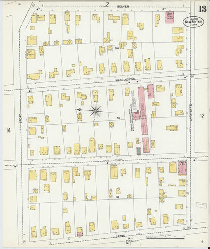 Sanborn Fire Insurance Map from New Britain, Hartford County, Connecticut (1901), Sheet #0013 - Complete Map Set gallery image, historic Sanborn map, vintage wall art, Connecticut Connecticut