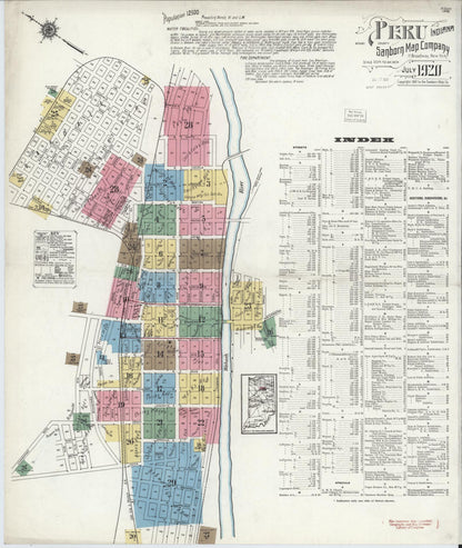Sanborn Fire Insurance Map from Peru, Miami County, Indiana (1920), Sheet #0001 - Historic Sanborn Fire Insurance Map Print, vintage old map wall art, antique decor, genealogy gift, Indiana Indiana map