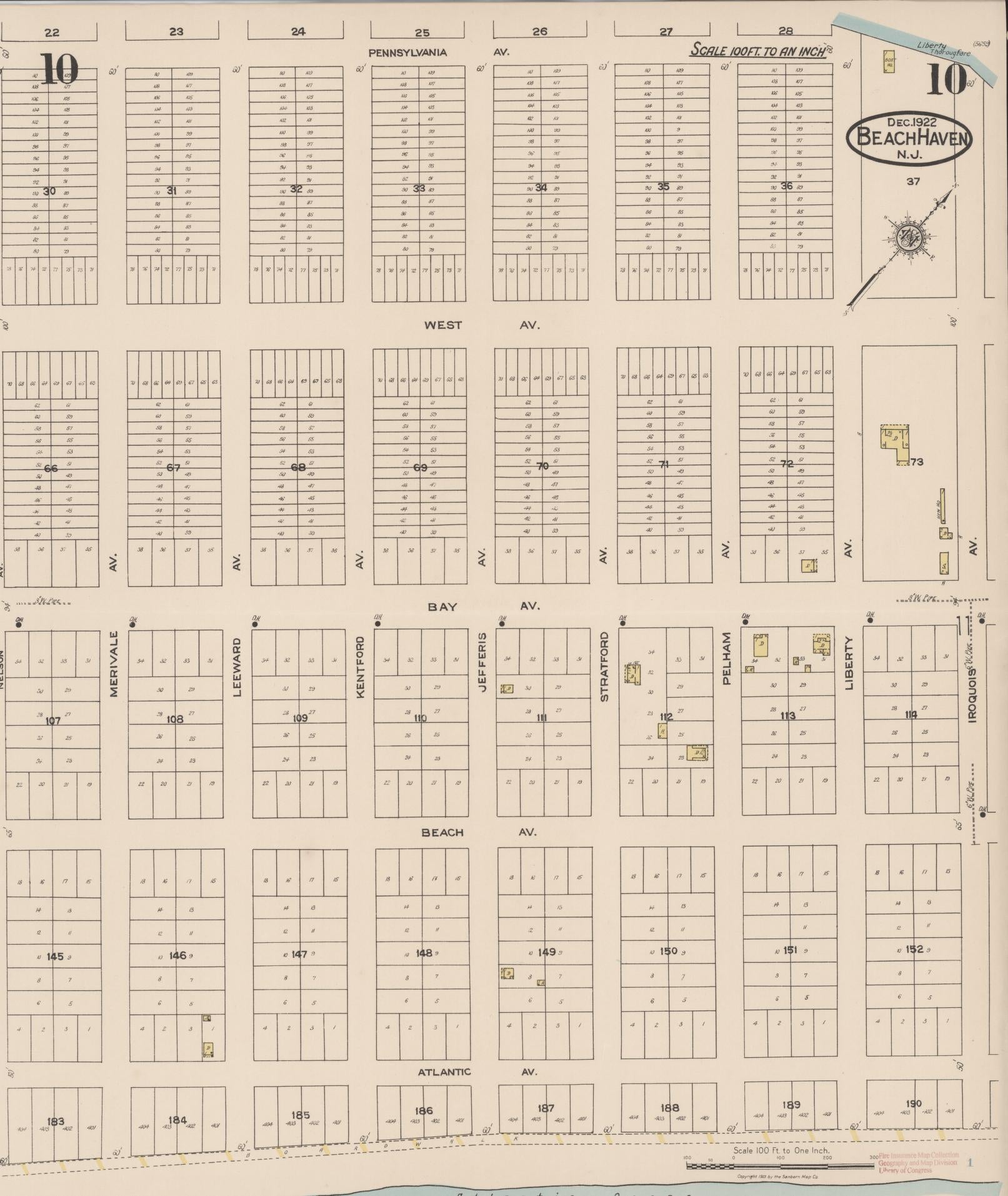 Sanborn Fire Insurance Map from Beach Haven, Ocean County, New Jersey (1922), Sheet #0010 - Complete Map Set gallery image, historic Sanborn map, vintage wall art, New Jersey New Jersey