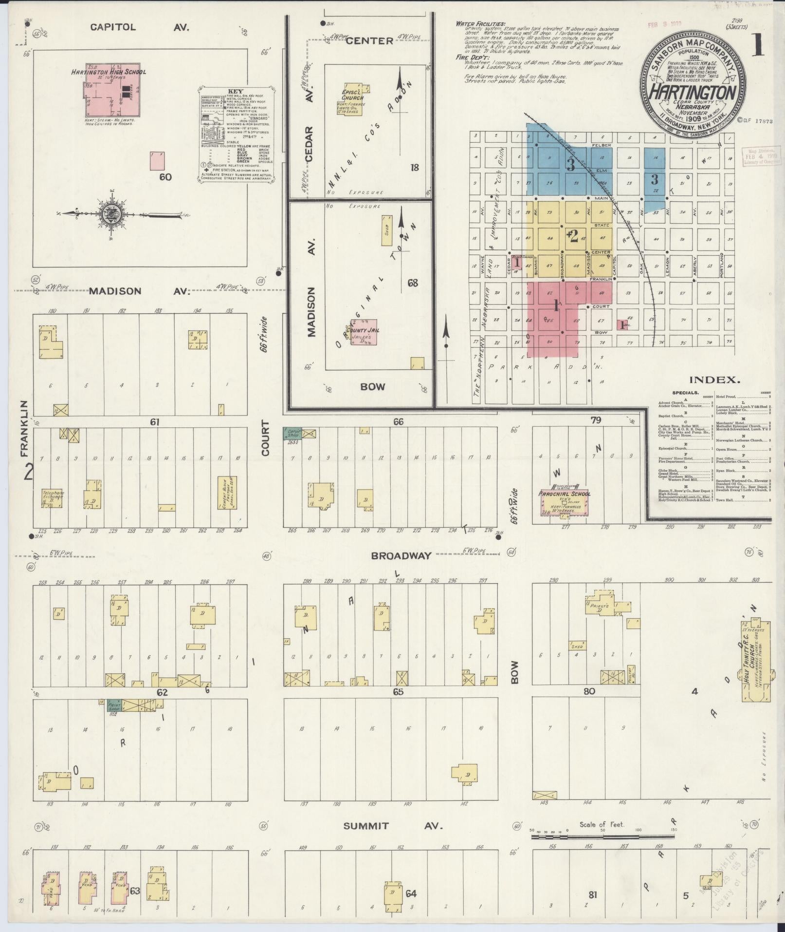 Sanborn Fire Insurance Map from Hartington, Cedar County, Nebraska (1909), Sheet #0001 - Complete Map Set gallery image, historic Sanborn map, vintage wall art, Nebraska Nebraska
