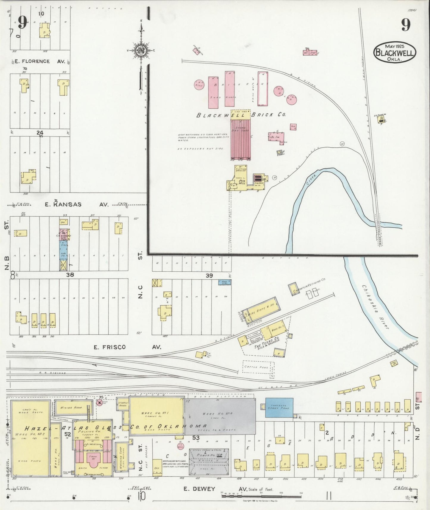 Sanborn Fire Insurance Map from Blackwell, Kay County, Oklahoma (1925), Sheet #0009 - Complete Map Set gallery image, historic Sanborn map, vintage wall art, Oklahoma Oklahoma